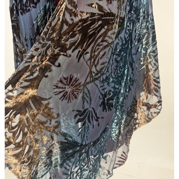 Kevin O’Brien Studio Velvet Burnout Scarf Wrap OS  Bronze Teal Boho Art to Wear - Picture 3 of 7